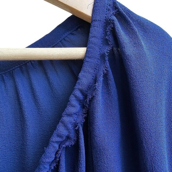 Go By GoSilk Blue Silk Long Sleeve Blouse With Drawstring Neckline, Size Medium - Picture 8 of 11